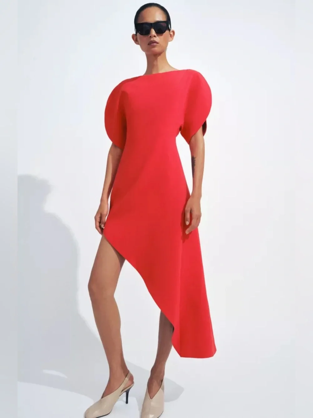 ZARA ZW COLLECTION ASYMMETRIC MIDI DRESS - Picture 2 of 16